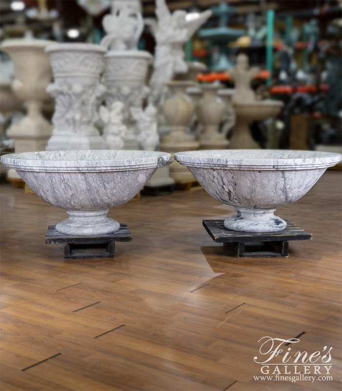 Marble Planters  - Modern Planter Pair In Arabascato Marble - MP-518